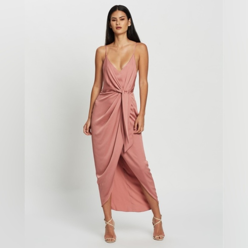 Shona Joy Luxe Tie Front Cocktail‎ Dress Blush Rose Pink
